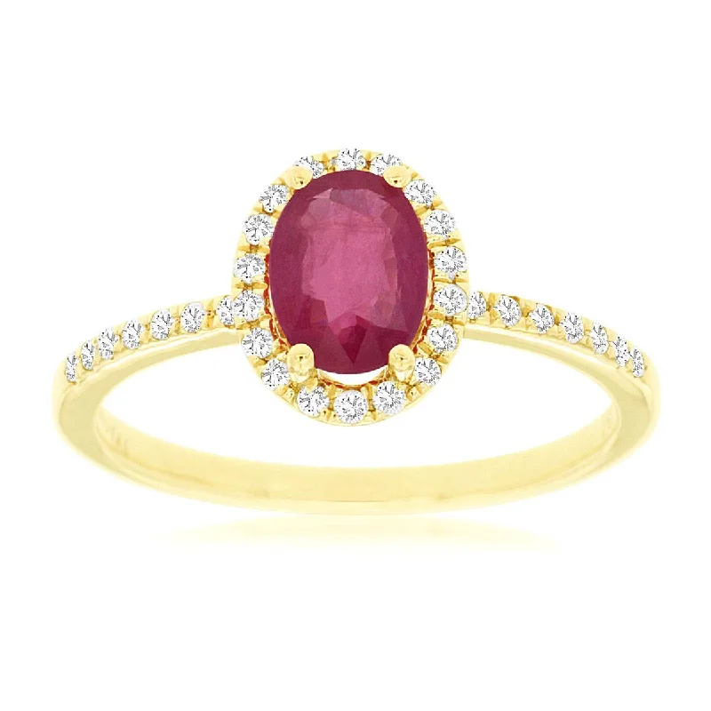 Princess - cut diamond engagement ring with a pavé - set band in platinumNatural Red Oval Ruby Diamond Halo Pave Band Ring in Yellow Gold