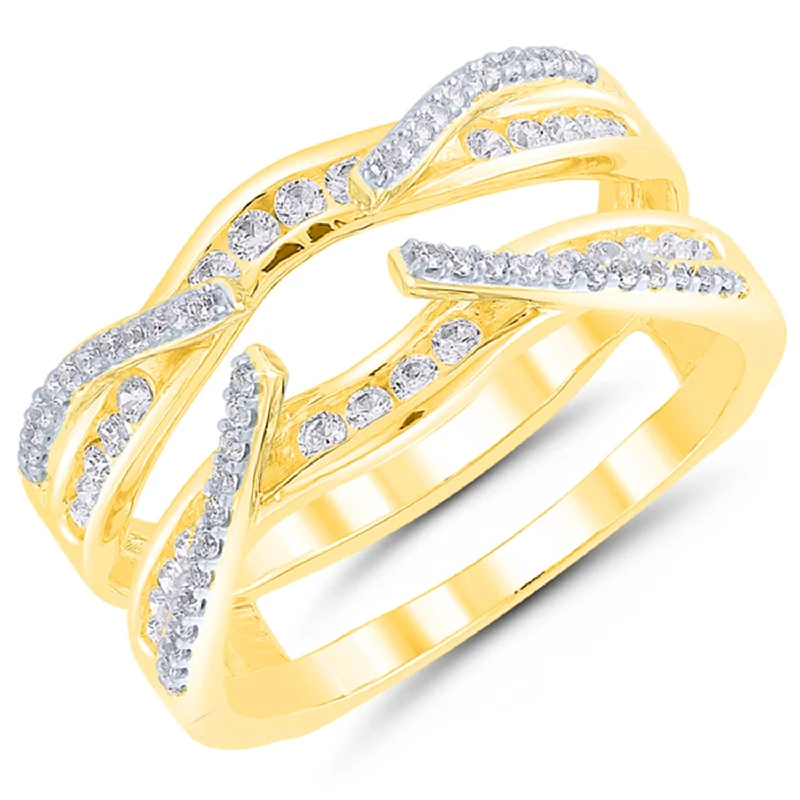 Oval - cut sapphire and diamond engagement ring in 18K white goldChannel Set Diamond Contour Ring Guard in Yellow Gold