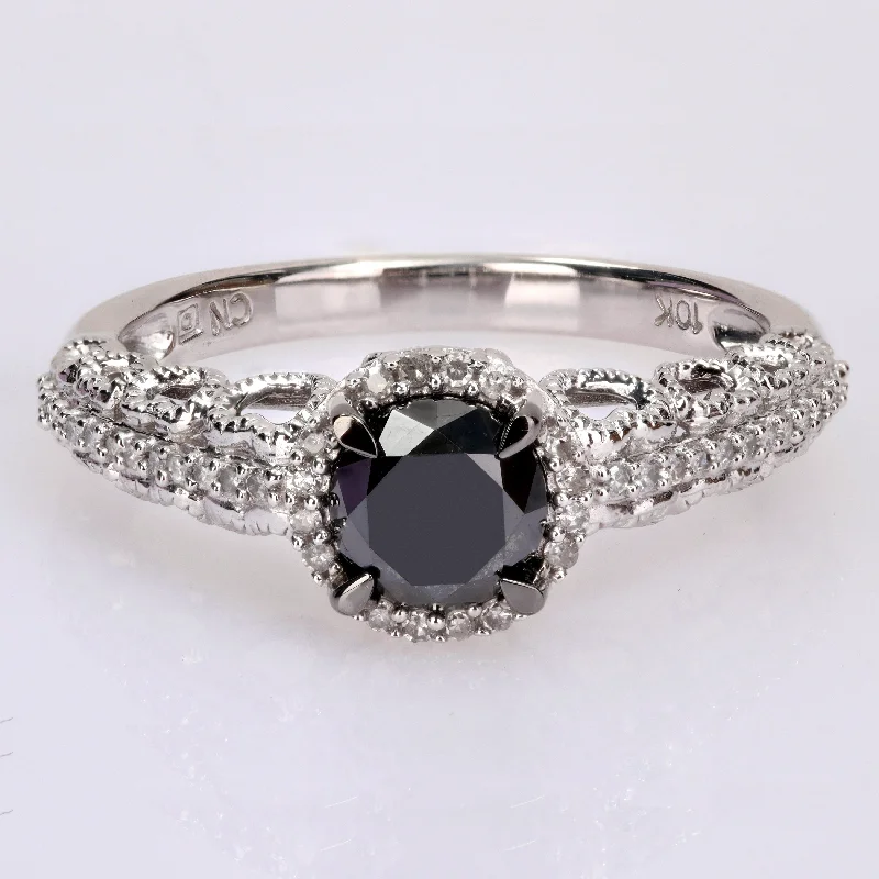 Pear - Shaped Women's Diamond Rings in Yellow Gold with a Single - Diamond Pendant LookMiadora 10k White Gold with Black Rhodium 1 1/6ct TDW Black & White Diamond Halo Engagement Ring