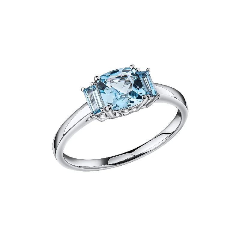 Minimalist Fashion Rings in Stainless Steel with a Single Solitaire Crystal9ct Gold Rhodium Plated Aquamarine Ring GR639T