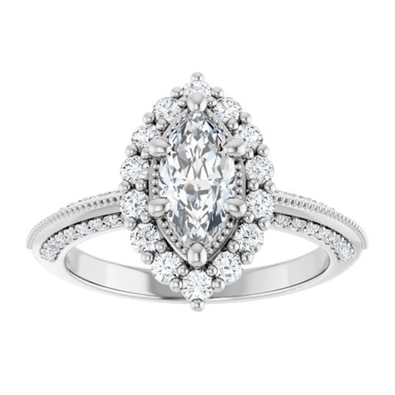 Princess - Cut Women's Diamond Rings in White Gold with a High - Clarity Diamond for a Modern LookEver & Ever 14K White Gold 0.16ctw Marquise Halo Style Diamond Semi-Mount Engagement Ring