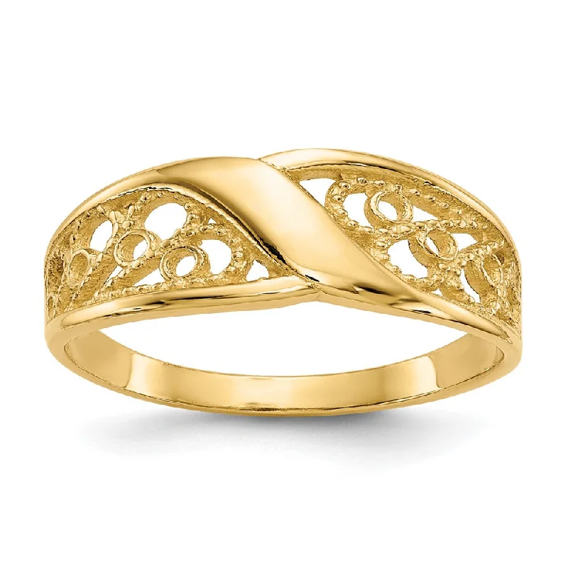 Rhinestone - Embellished Fashion Rings in Silver - Tone Metal for a Glamorous Touch14k Yellow Gold Polished Filigree Ring