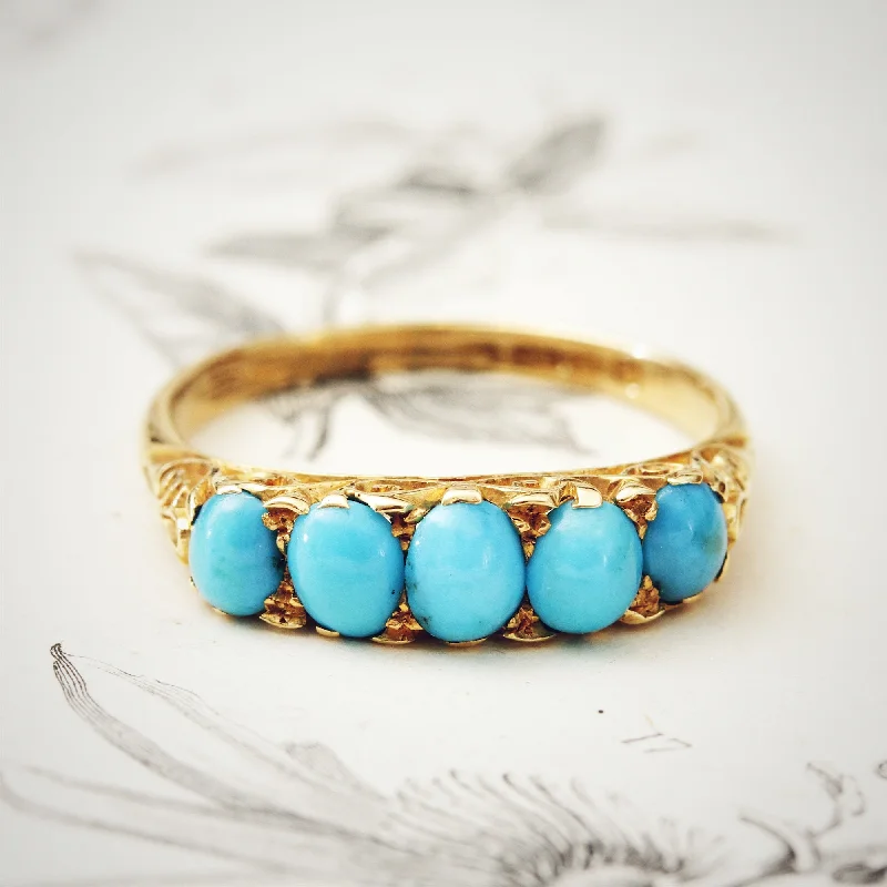 Boho - Style Women's Rings with Turquoise and Leather AccentsDate 1904 Finest Turquoise Half Hoop Ring