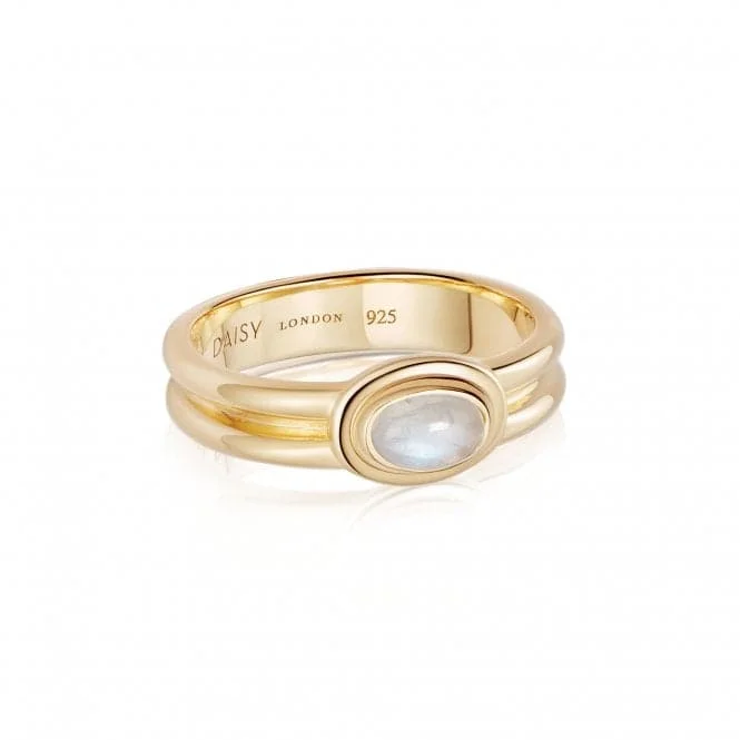 Fashion Rings with Initial Charms in Silver - Plated Metal for a Custom AccessoryMoonstone 18ct Gold Plated Ring HR2001_GP