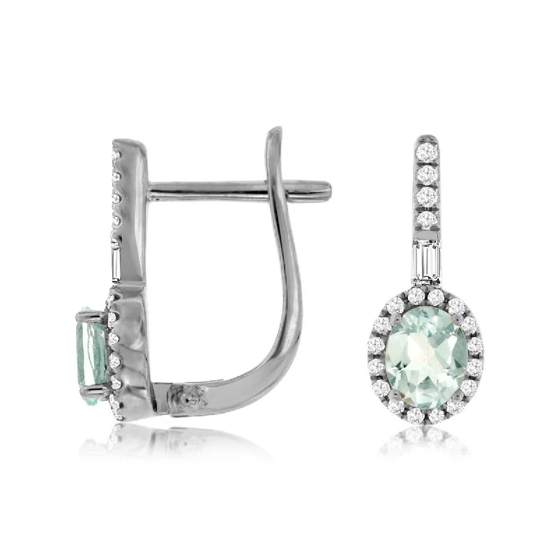 Marquise - cut diamond engagement ring with a split - shank band in platinumOval Natural Aquamarine Diamond Halo Leverback Earrings in White Gold