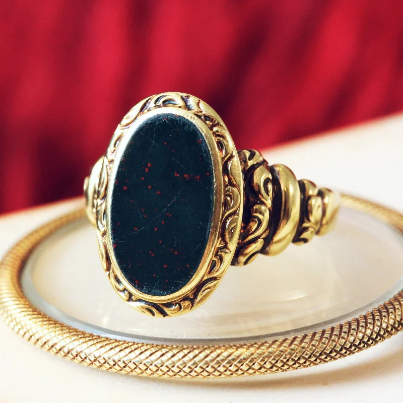 Floral - Patterned Women's Rings in 18K Yellow Gold for a Feminine LookRococo Styled 14ct Gold Bloodstone Signet Ring