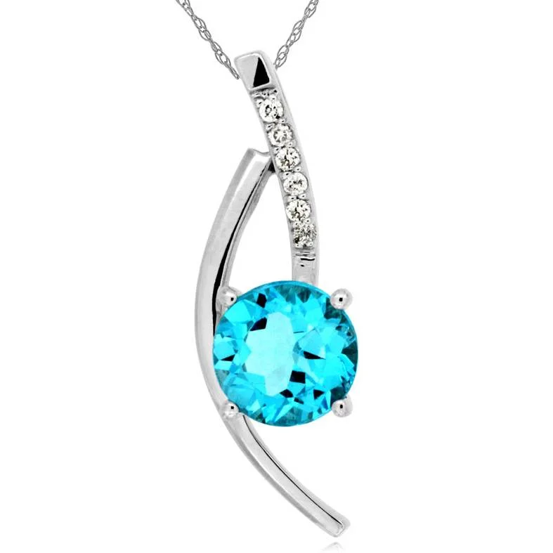 Emerald - cut diamond engagement ring set in a modern titanium bandRound Swiss Blue Topaz Crossover Pendant Necklace with Pave Diamonds in White Gold