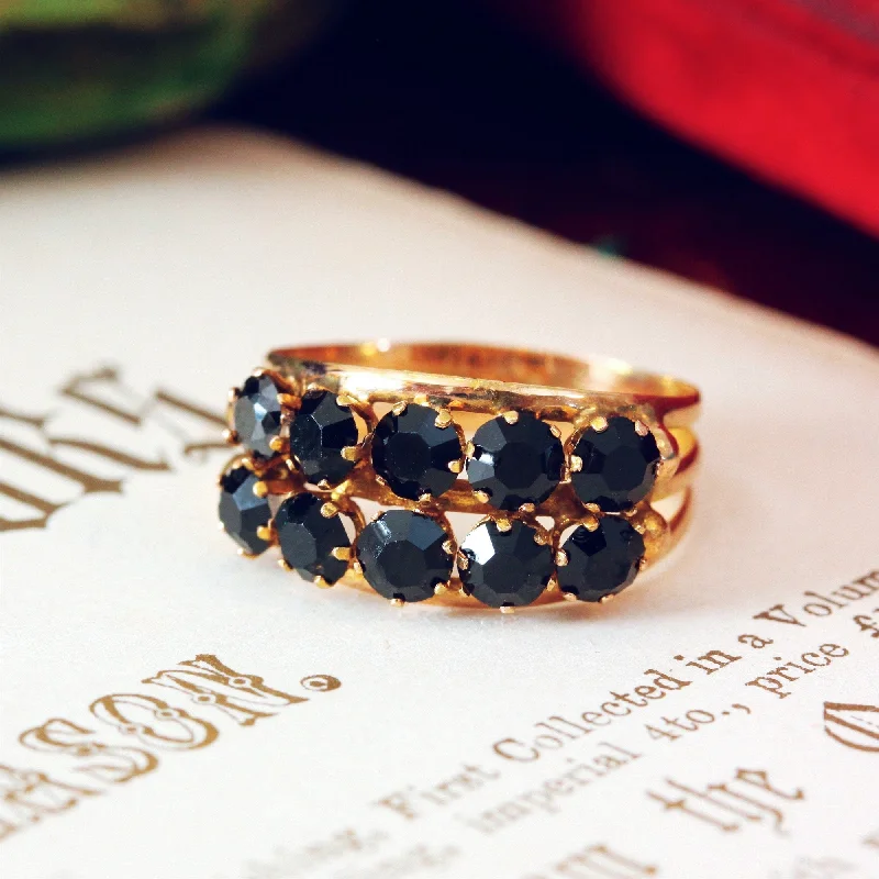 Boho - Style Women's Rings with Turquoise and Leather AccentsVintage 18ct Gold Black Paste Ring