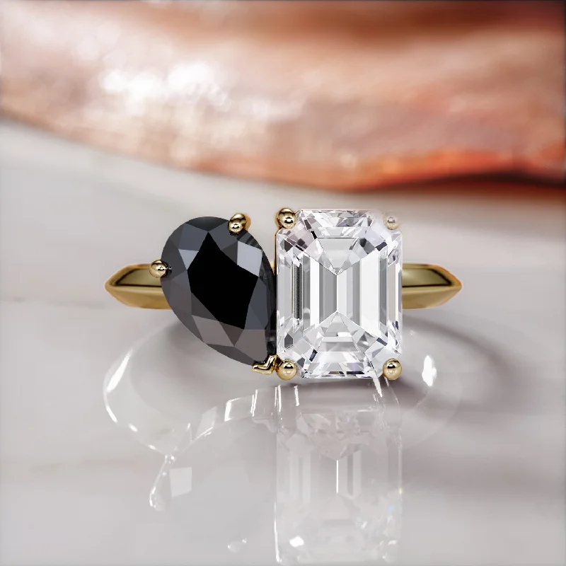 Halo - Style Women's Diamond Rings with a Center Diamond Surrounded by Smaller Diamonds in 18K GoldSautern'S Moons - Two Stone Natural Black Diamond Pear Engagement Ring in Yellow Gold