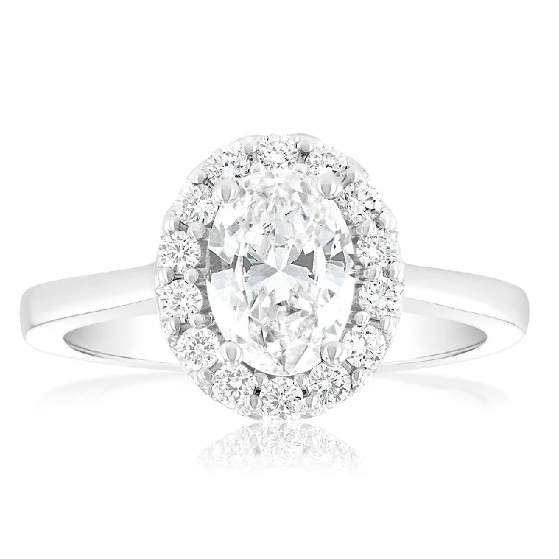 Halo - Style Women's Diamond Rings with a Center Diamond Surrounded by Smaller Diamonds in 18K GoldLuminesce Lab Grown 18ct White Gold 1.3 Carat Diamond Oval Halo Ring