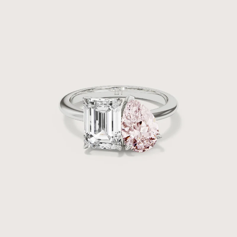 Heart - shaped diamond engagement ring with a hidden halo in 14K rose goldEsther Toi-et-moi Emerald Pear White & Pink Diamond