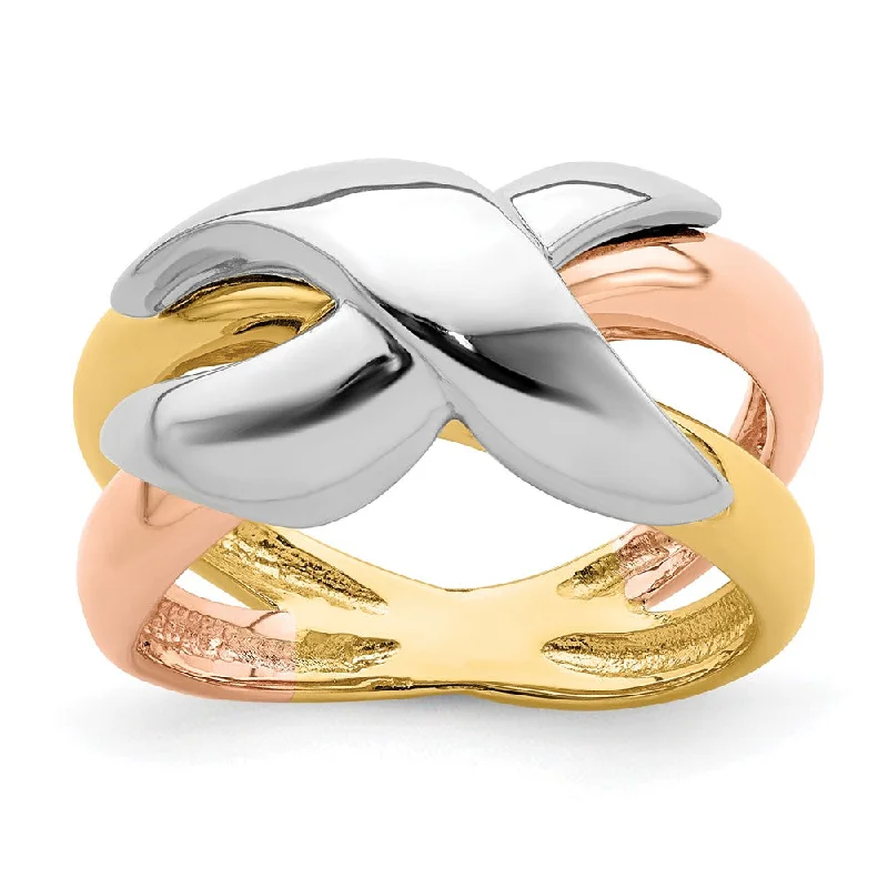 Rhinestone - Embellished Fashion Rings in Silver - Tone Metal for a Glamorous Touch14k Tri-color Gold Polished Criss-Cross Fancy Band