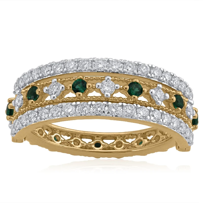 Cushion - Cut Women's Diamond Rings in Platinum with a Soft and Romantic Appearance18K YG Cluster Diamond with Created Emerald Ring-1pc