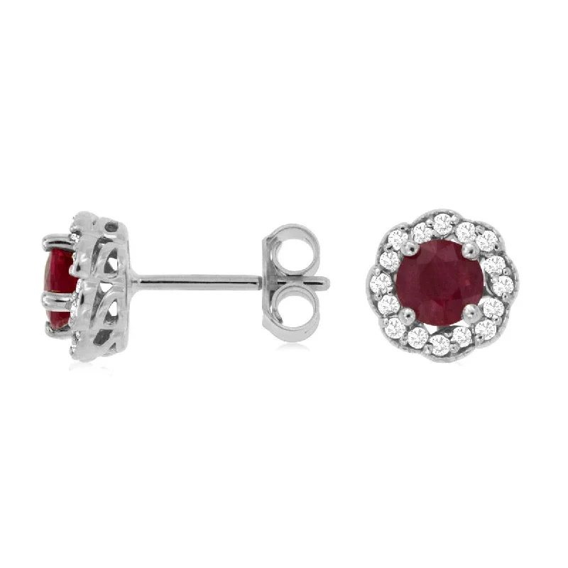 Emerald - cut diamond engagement ring set in a modern titanium bandRed Round Natural Ruby Diamond Halo Stud Earrings in White Gold