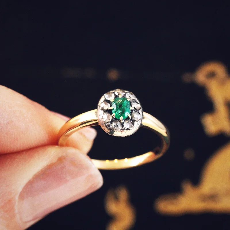 Minimalist Women's Rings with a Single Pearl in 14K Gold - Plated BandsAntique Emerald & Rose Cut Diamond Cluster Ring