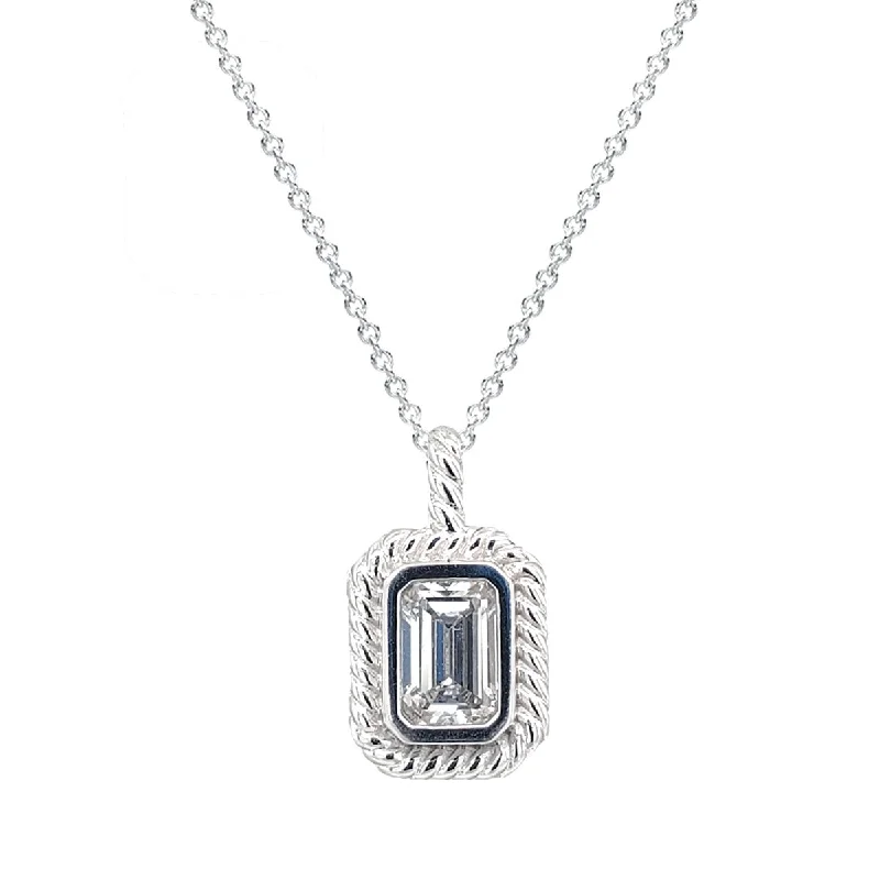 Marquise - cut diamond engagement ring with a split - shank band in platinumEmerald Cut Diamond Bezel Set Twisted Pendant Necklace in White Gold, 0.50 cttw