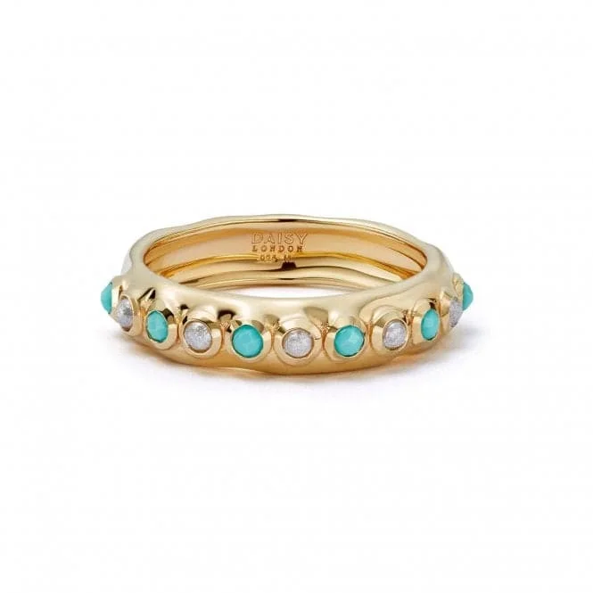 Open - Band Fashion Rings in Sterling Silver with Gemstone InlaysPearl Turquoise Organic 18ct Gold Plated Ring SSR05_GP