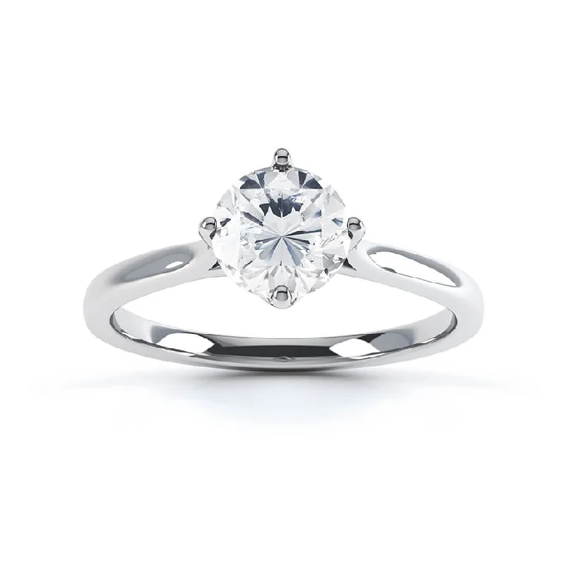 Princess - cut diamond engagement ring with a pavé - set band in platinumJUNIPER - Round Moissanite 950 Platinum Solitaire Ring