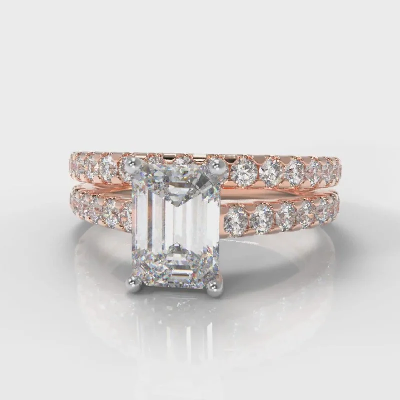 Men's Diamond Engagement Rings with Platinum Band and Halo Setting for a Luxury ProposalCarrée Micropavé Emerald Cut Diamond Bridal Set - Rose Gold