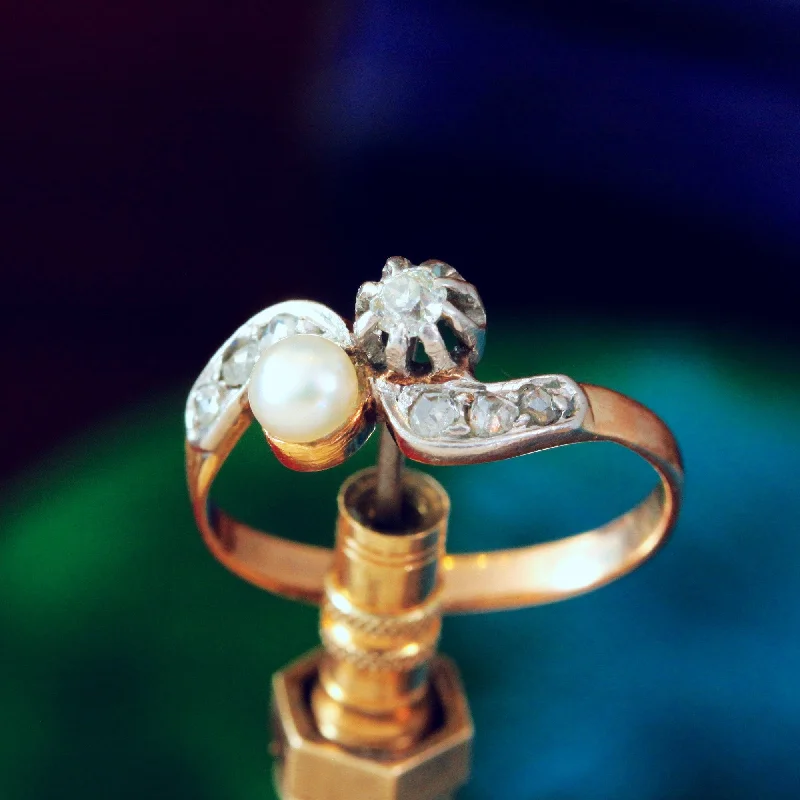 Engagement - Inspired Women's Rings with a Halo of Small DiamondsVintage Art Nouveau Diamond & Pearl Ring