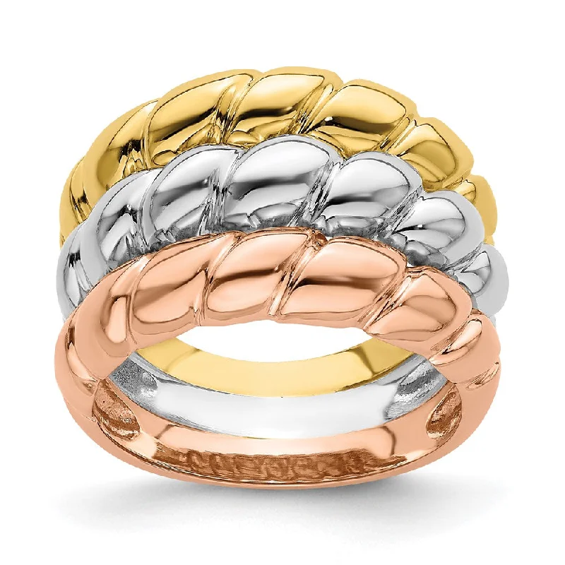 LED - Lit Fashion Rings in Plastic with Color - Changing Effects for a Futuristic Look14k Tri-color Gold Triple Shrimp Band