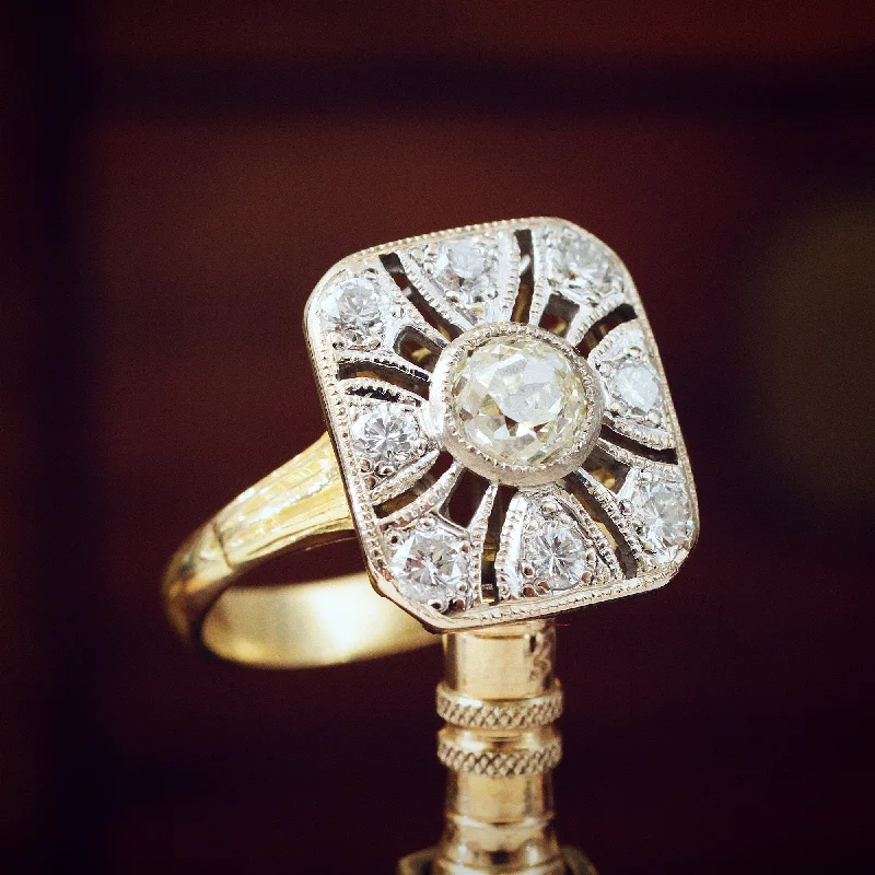 Engagement - Inspired Women's Rings with a Halo of Small DiamondsFABULOUS Vintage Art Deco Diamond Panel Ring