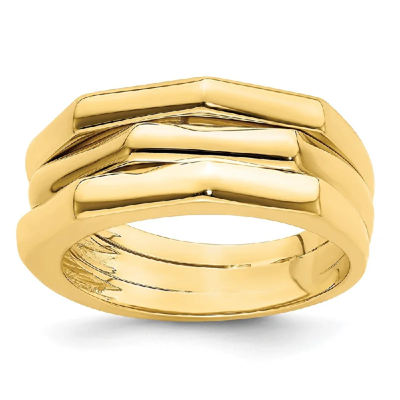 Adjustable Fashion Rings in Leather and Brass with a Tribal - Inspired Design14k Yellow Gold Polished Three Ridged Dome Ring