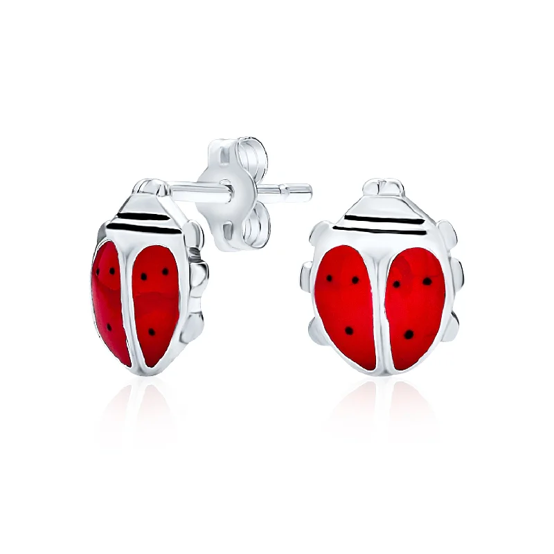 Laser - Engraved Initial Stud Earrings in Silver for a Personalized and Customized AccessoryRed Enamel Ladybug Stud Earrings in Sterling Silver - Lucky Garden Insect Design