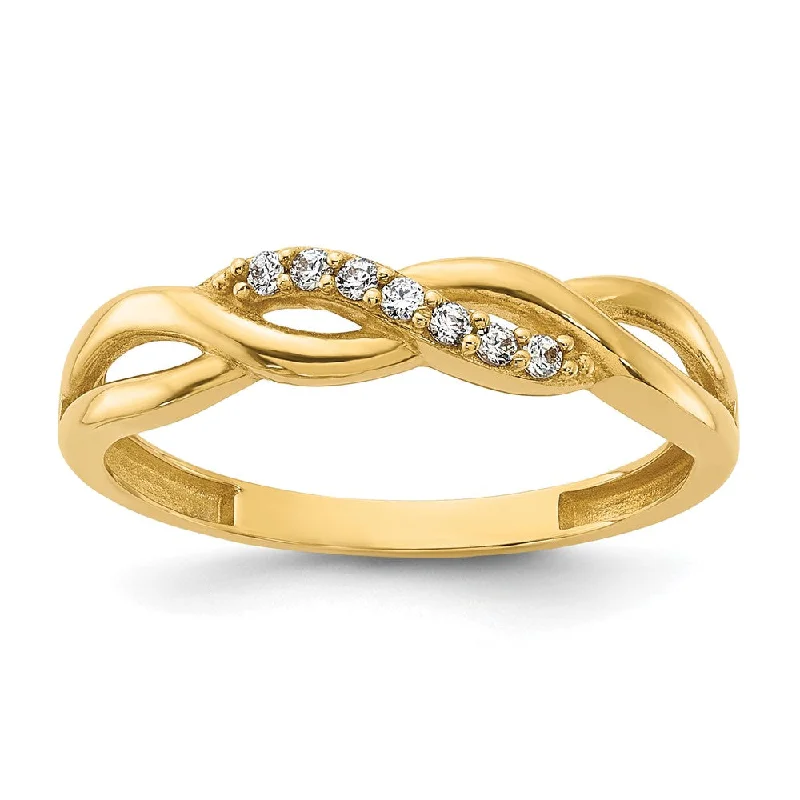 Statement - Making Fashion Rings in Gold - Plated Brass with Oversized Cubic Zirconia Stones14k Yellow Gold Polished CZ Braided Ring