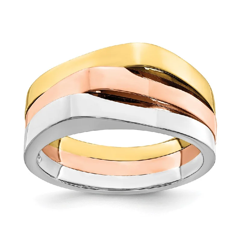 Statement - Making Fashion Rings in Gold - Plated Brass with Oversized Cubic Zirconia Stones14k Tri-color Gold Triple Peaked Top Band