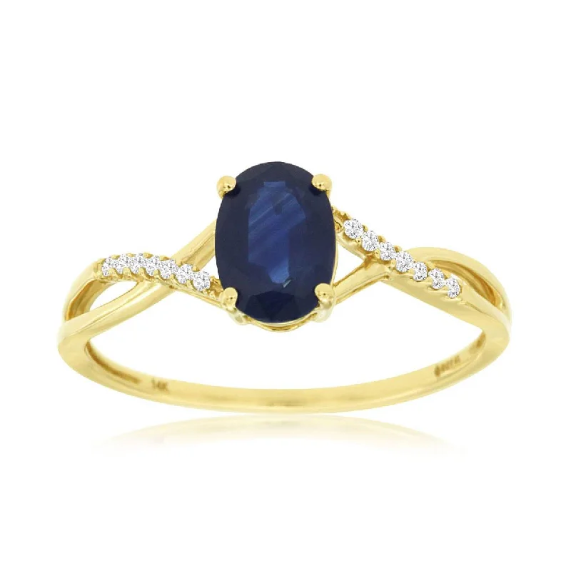 Asscher - cut diamond engagement ring with a pavé - set eternity band in platinumDainty Blue Oval Sapphire Crossover Diamond Band Ring in Yellow Gold