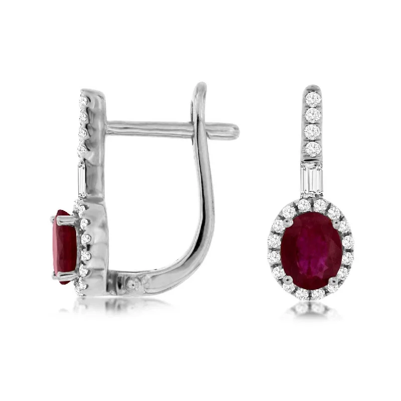 Princess - cut diamond engagement ring with a pavé - set band in platinumOval Natural Ruby Diamond Halo Leverback Earrings in White Gold