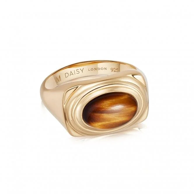 Pearl - Adorned Fashion Rings in Gold - Tone Alloy for a Sophisticated LookTigers Eye Bold 18ct Gold Plated Ring HR3002_GP