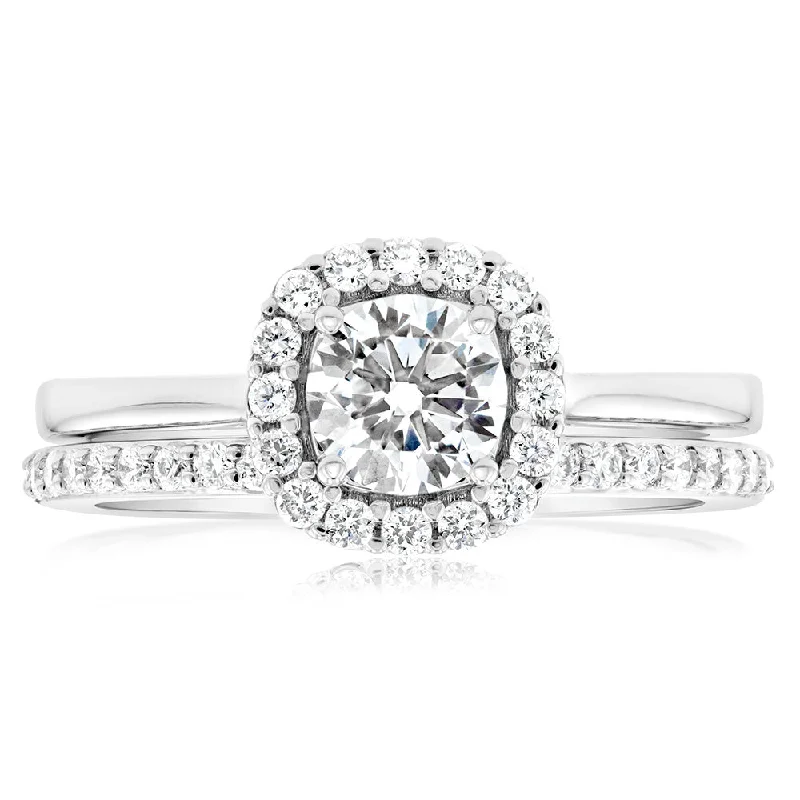 Signature - Design Women's Diamond Rings with a Brand - Specific Pattern and High - Quality DiamondsLuminesce Lab Grown Diamond 1 Carat Bridal Set in Halo Design set in 18ct White Gold