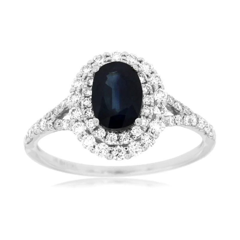 Marquise - cut diamond engagement ring with a split - shank band in platinumNatural Blue Oval Sapphire Double Diamond Halo Ring in White Gold