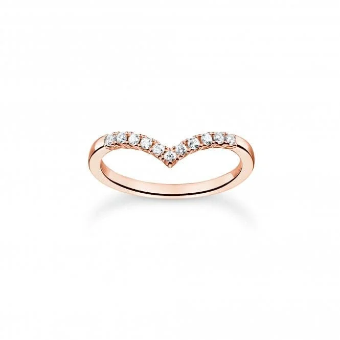 Fashion Rings with Initial Charms in Silver - Plated Metal for a Custom AccessoryCharming Rose Gold Plated V-Shaped White Stones Ring TR2394-416-14