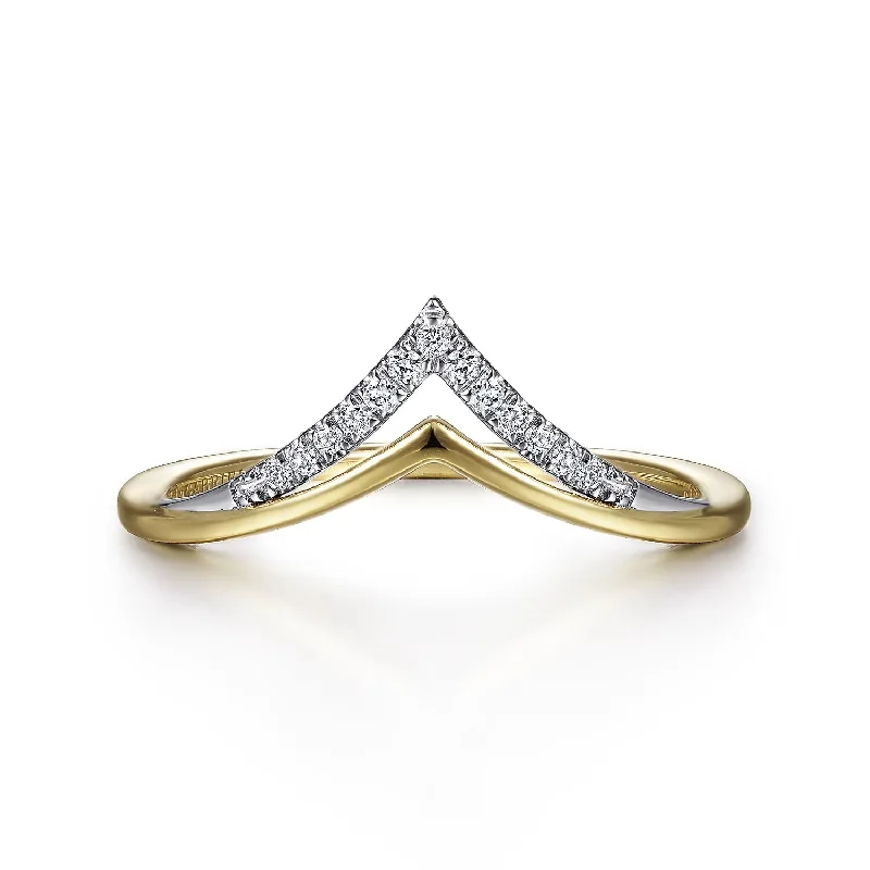 Marquise - cut diamond engagement ring with a split - shank band in platinumTwo-Tone Gold Diamond Chevron Ring