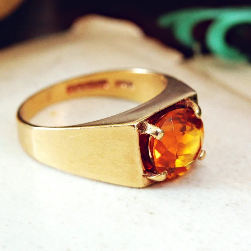 Minimalist Women's Rings with a Single Pearl in 14K Gold - Plated BandsStylish Vintage Date 1977 Citrine Cocktail Ring