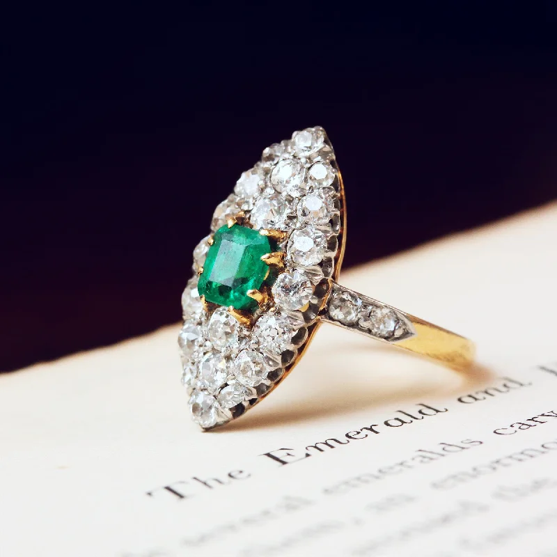 Interlocking Band Women's Rings in White Gold for a Modern DesignUtterly Charming Edwardian Emerald and Diamond Navette Cluster Ring