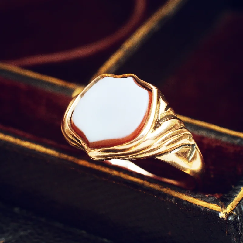 Women's 18K Gold Solitaire Diamond Ring for an Elegant Everyday LookDate 1855 Sardonyx Shield Signet Ring