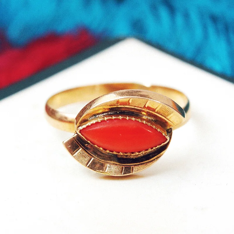 Boho - Style Women's Rings with Turquoise and Leather AccentsUnusual Mid Century Peach Coral Dress Ring