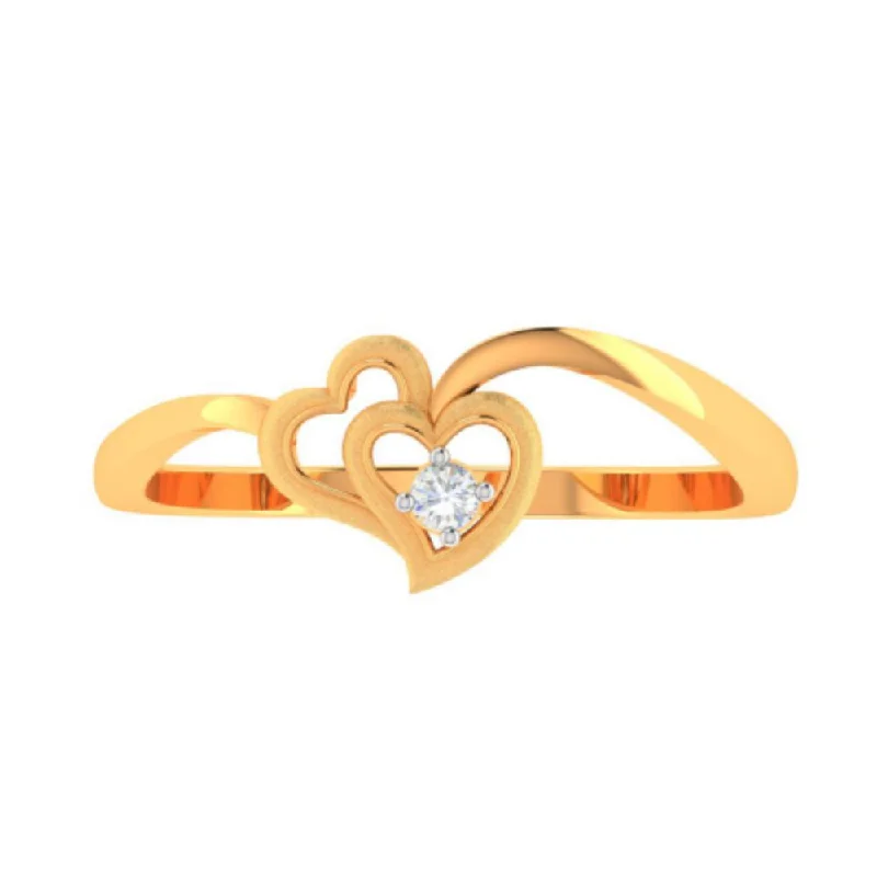 Women's Diamond Rings with Opal Inlays and Diamond Accents for a Mysterious and Iridescent Look14k Double Hearts Gold And American Diamond Ring