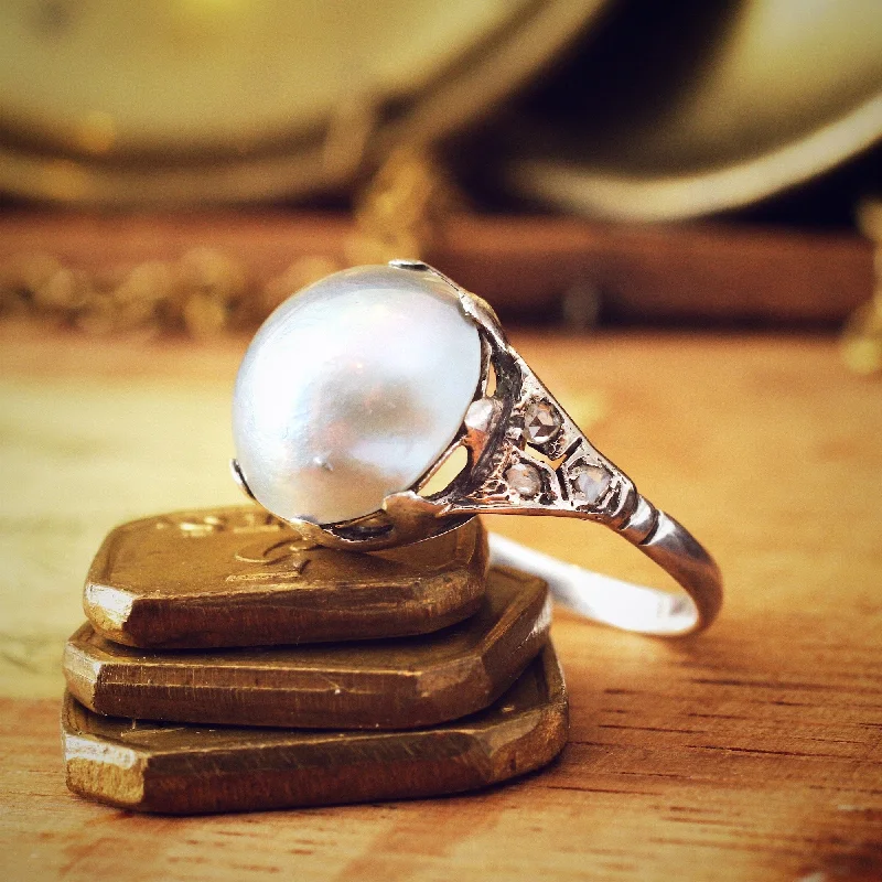 Women's Rings with Birthstones for a Personalized TouchAn Ethereal Antique Mabe Pearl & Diamond Dress Ring