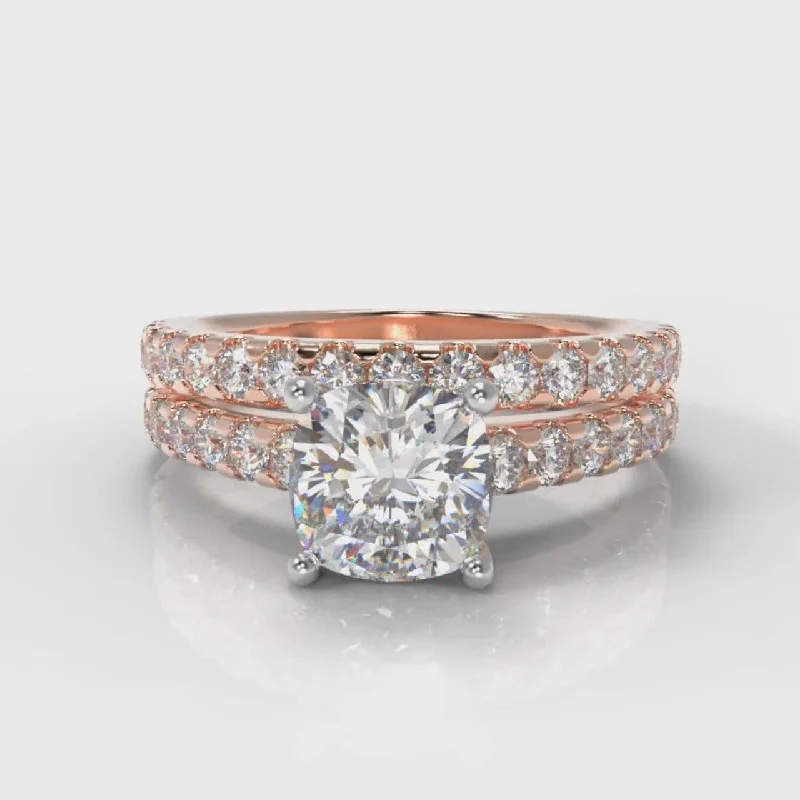 Men's Ruby Engagement Rings in Rose Gold with a Solitaire Design for a Romantic GestureCarrée Micropavé Cushion Cut Diamond Bridal Set - Rose Gold