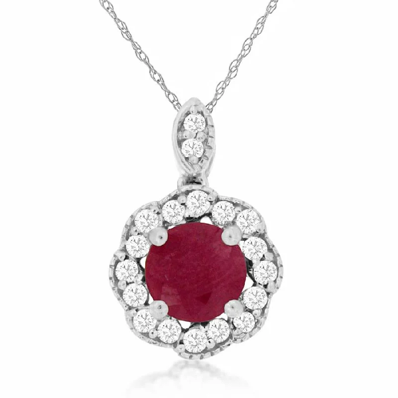 Marquise - cut diamond engagement ring with a split - shank band in platinumNatural Red Round Ruby Pendant Necklace with Staggered Diamond Halo in White Gold