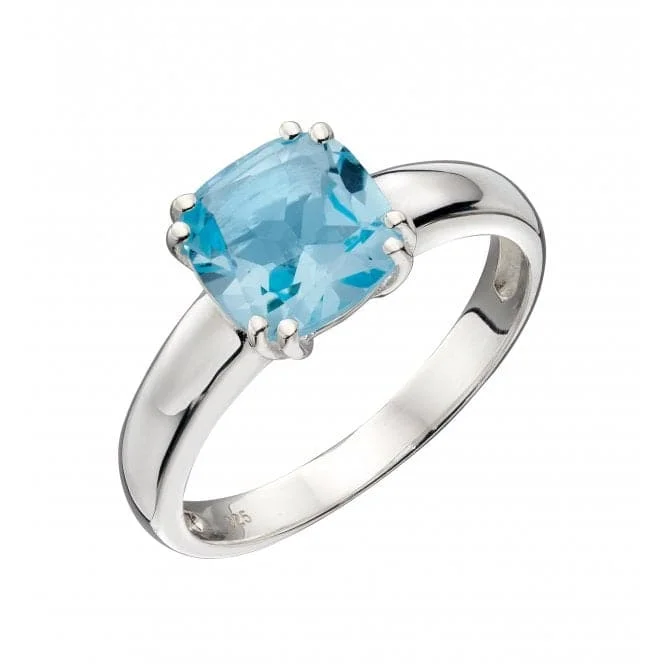 Open - Band Fashion Rings in Sterling Silver with Gemstone InlaysSterling Silver Blue Topaz Cushion Cut Ring R3717T