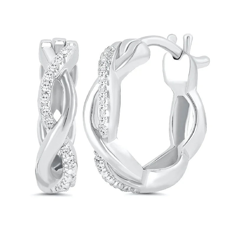 Asscher - cut diamond engagement ring with a pavé - set eternity band in platinumInfinity Diamond Huggie Twist Earrings in White Gold, 0.05 cttw