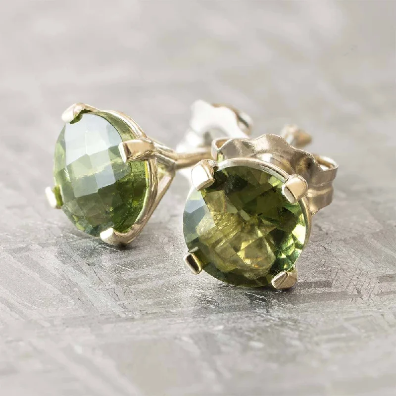 Rhinestone - Embellished Crown - Shaped Stud Earrings for a Princess - Inspired LookGreen Moldavite Meteorite Stud Earrings