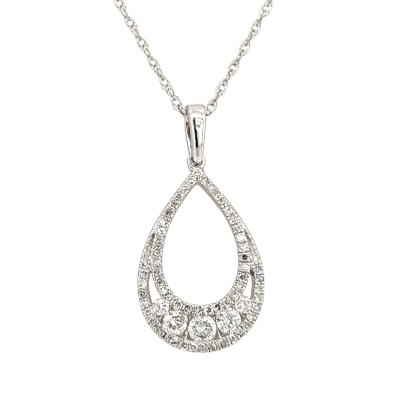 Princess - cut diamond engagement ring with a pavé - set band in platinumDiamond Open Teardrop Pendant Necklace in White Gold, 0.25 cttw