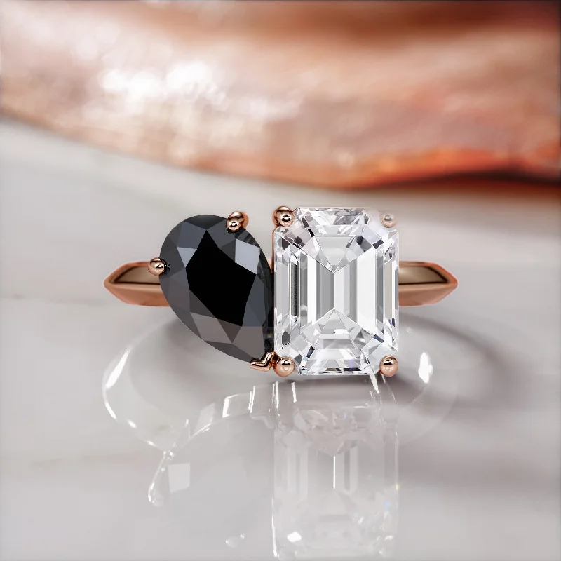 Cathedral - Style Women's Diamond Rings with a Raised Center Setting and Elaborate MetalworkSautern'S Moons - Two Stone Natural Black Diamond Pear Engagement Ring in Rose Gold